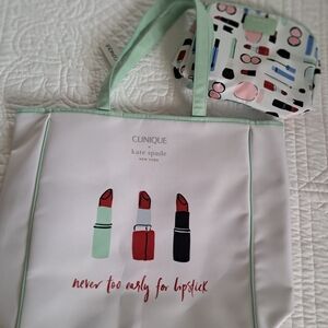 kate spade White Tote with Mint Trim and Lipstick Artwork